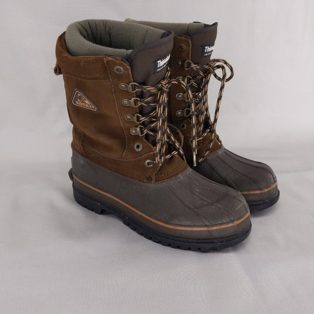 Rocky Snow Boots Men 9 Brown 200g Thinsulate Insulated Leather‎ Duck Boots